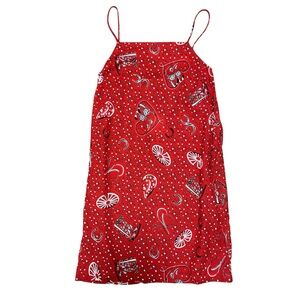 Monteau LA NWT Red Western Print Linen Blend Spaghetti Strap Mini Dress